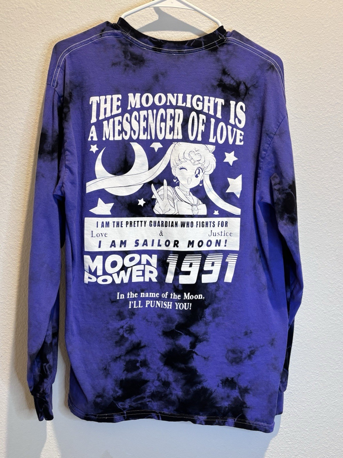Sailor Moon Messenger Purple & Black Tie Dye Long Sleeve Tee Usagi Tsukino L