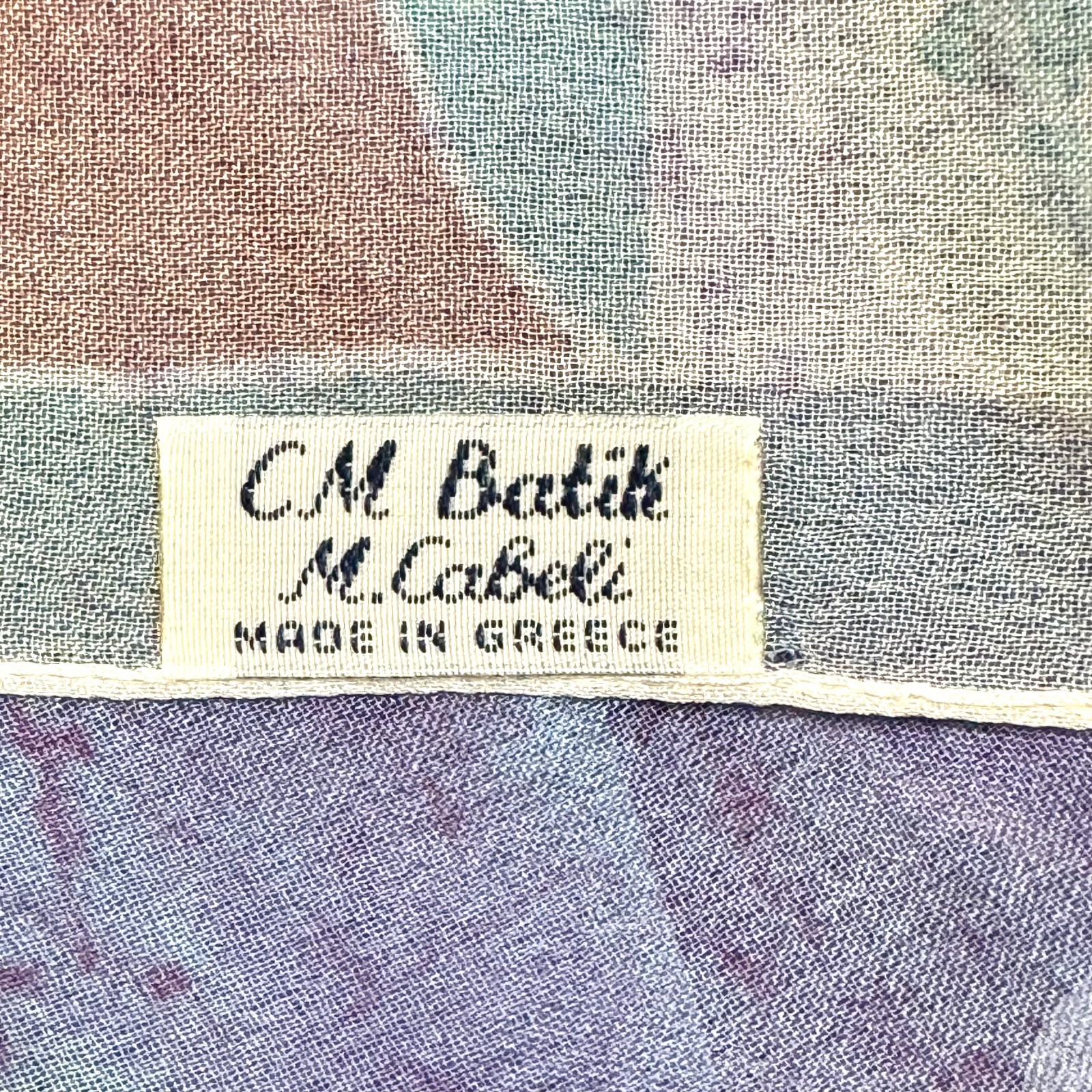 Hand Painted Scarf CM Batik M Cabeli Silk Chiffon Made in Greece Santorini EUC