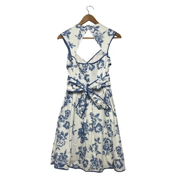 Jessica Simpson‎ Retro Blue White Floral Tie Back Dress Size 4