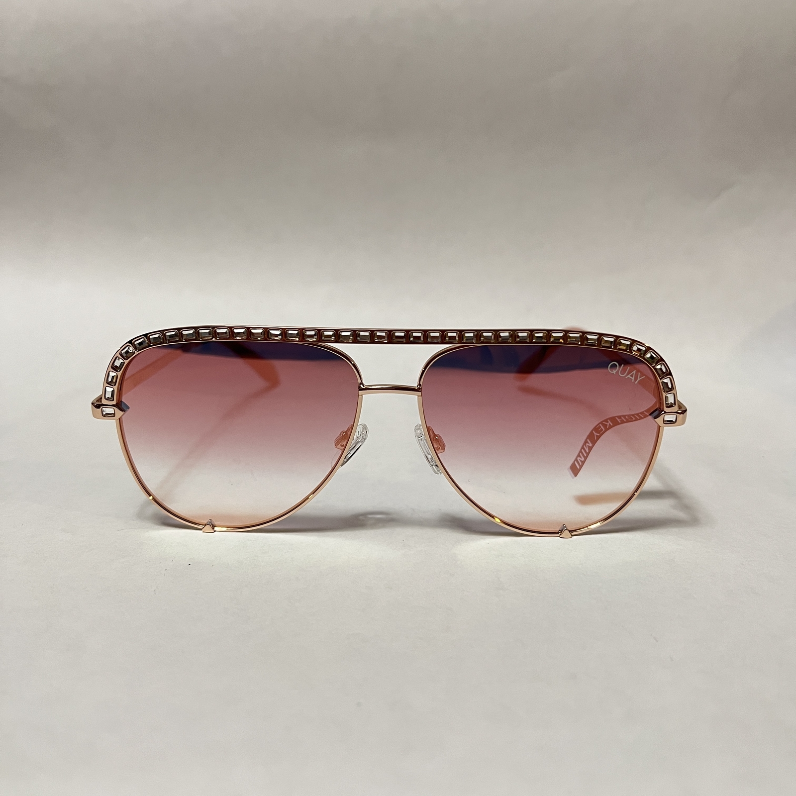 Quay Australia High Key Mini Bling Aviator Sunglasses Rose Copper Fade