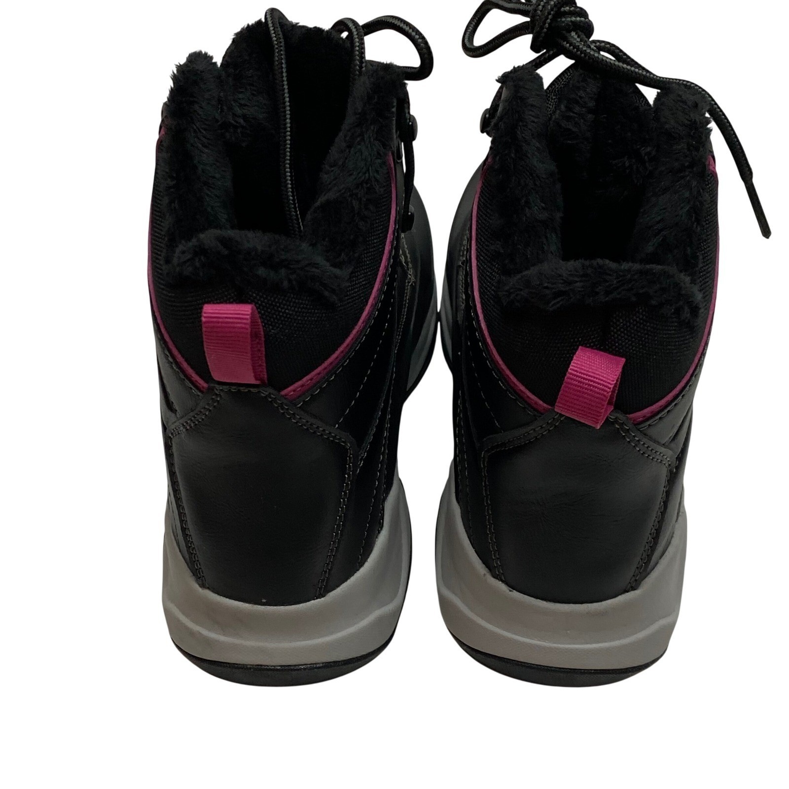 Khombu Womens Black Faux Fur Lined Winter Snow Boot Pink Accents Lace Up 7 NWT