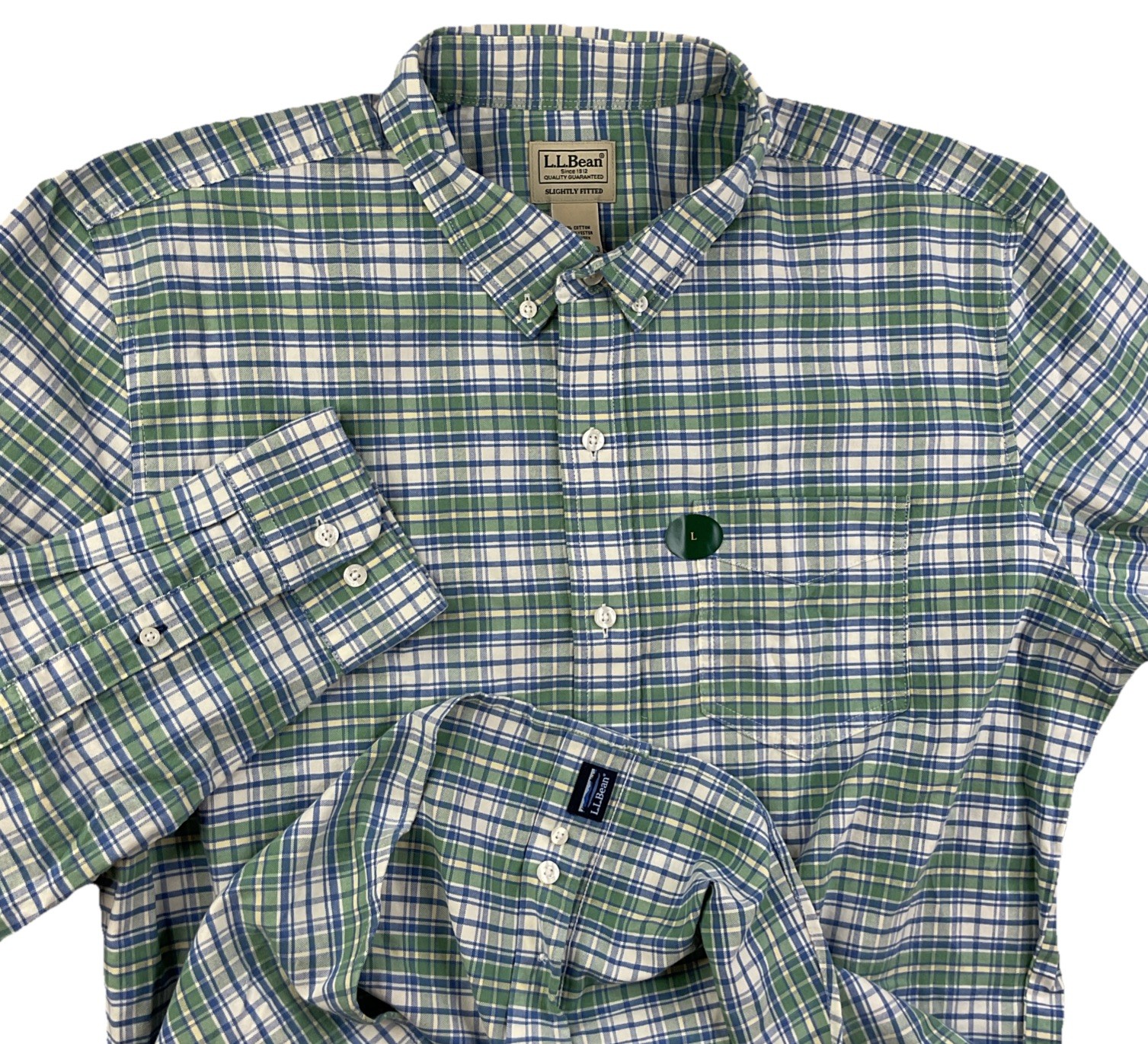 LL Bean Shirt Sz L Slightly Fitted Comfort Stretch Oxford Long Sleeve Plaid