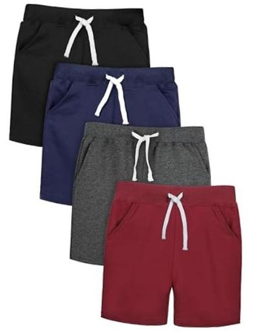 4 Pack Toddler Boy Shorts Boys Cotton 5T Black, Navy, Burgundy, Dark Gray