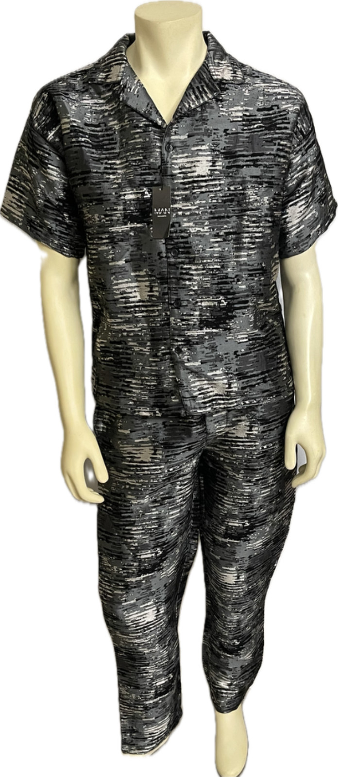 Boohoo MAN Camo Textured Shirt and Pants Set Gray Size S