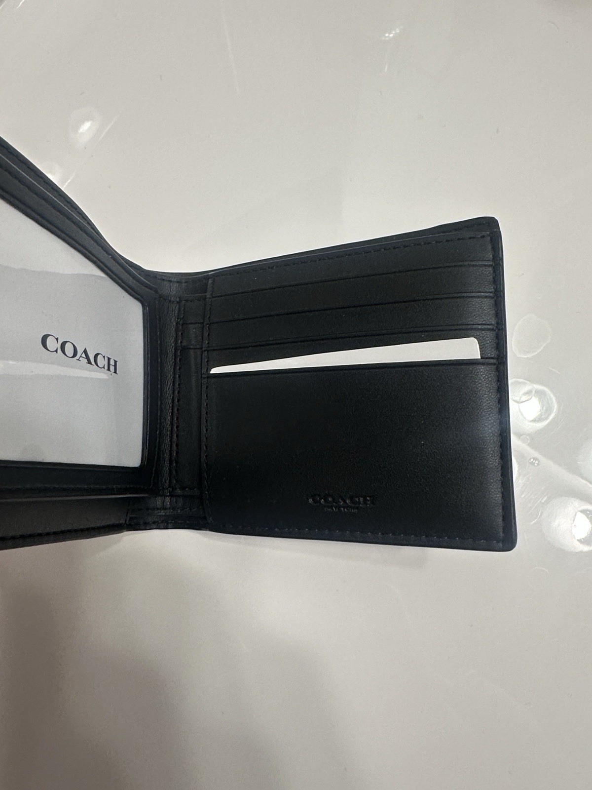 Coach Men’s Signature Bifold Wallet Black Blue White Stripe Card Slots