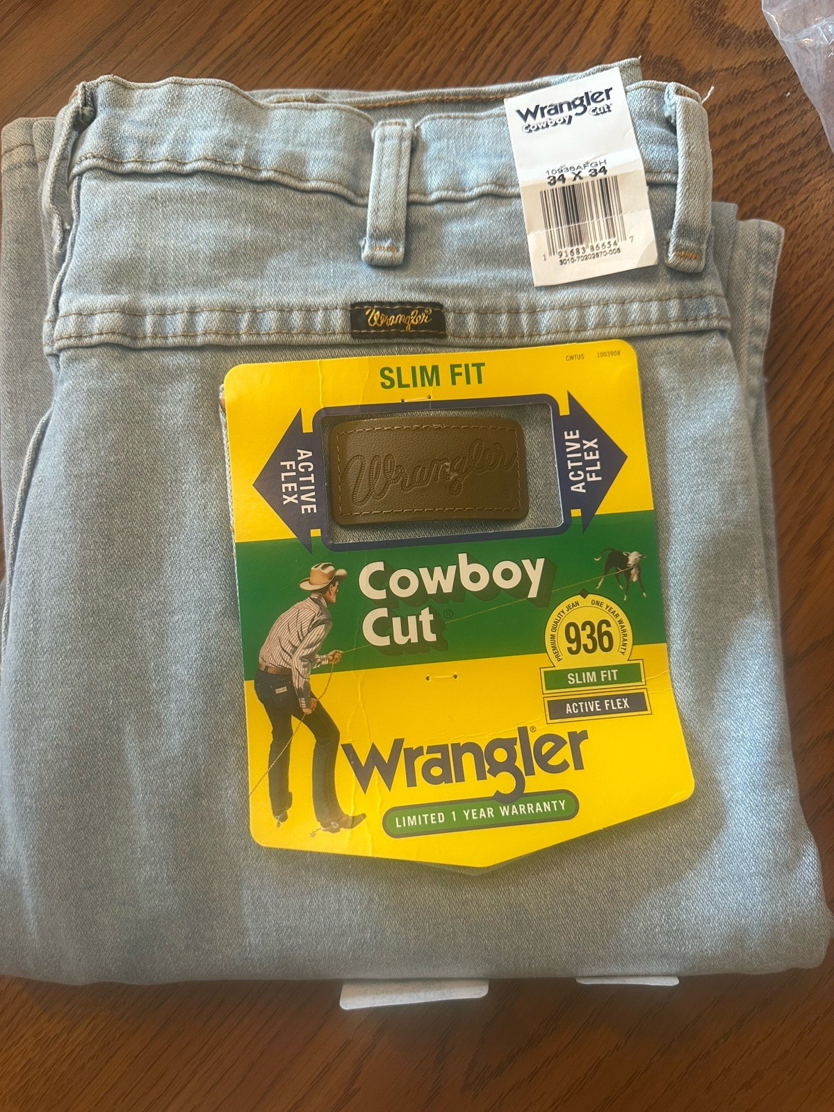 Wrangler Cowboy Cut 936 Slim Fit Jeans 34×34 Men’s Light Wash Denim Pants NWT