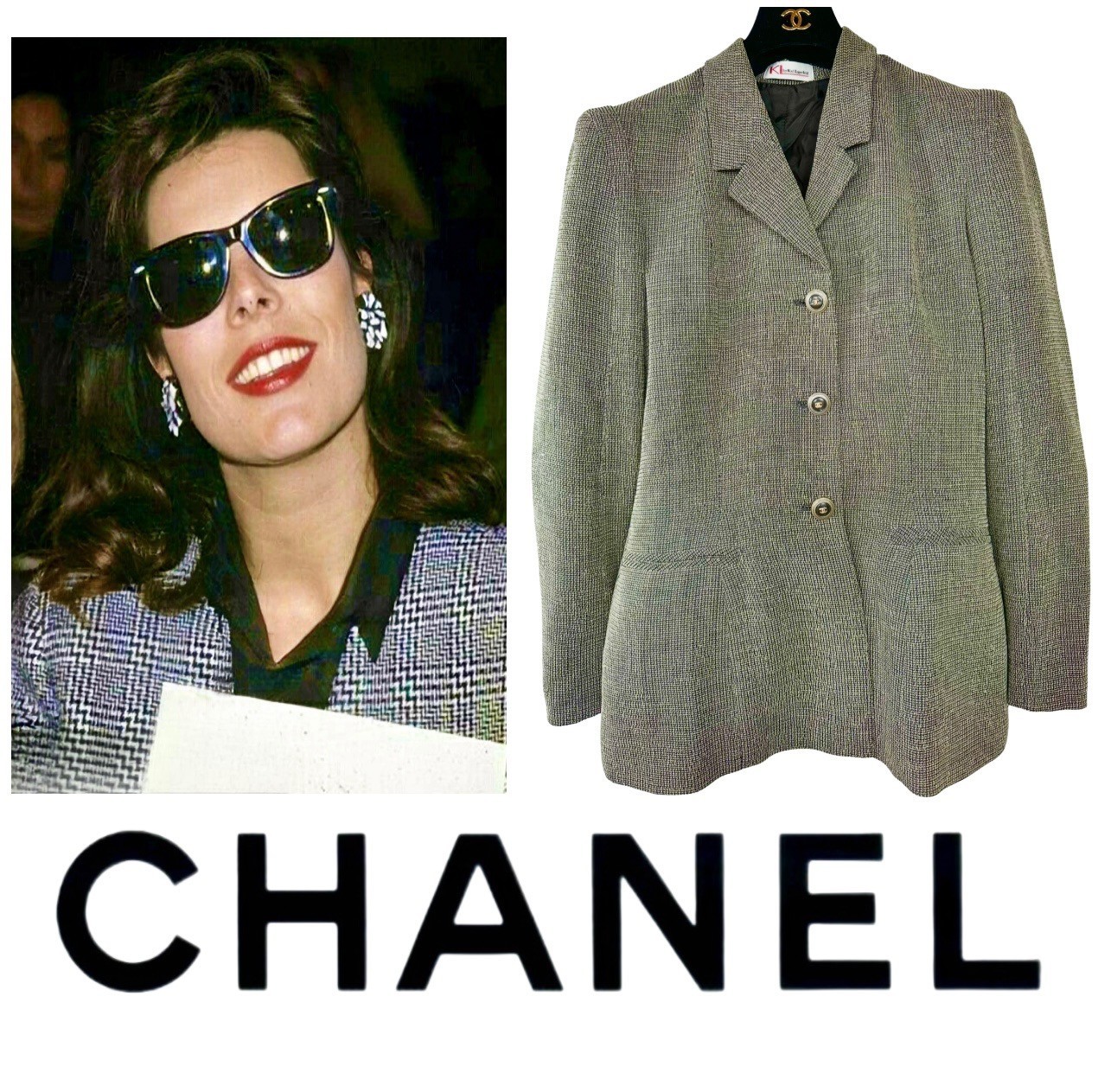 Karl Lagerfeld Vintage 1996 Gray Tweed Jacket 38 40 6 8 Coat CC Logo Buttons M