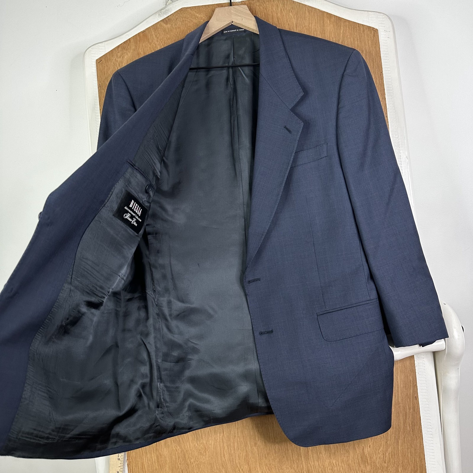 Biella Suit Mens 40L Navy Blue Glen Check 2 Button Vitale Barberis Canonico 110s