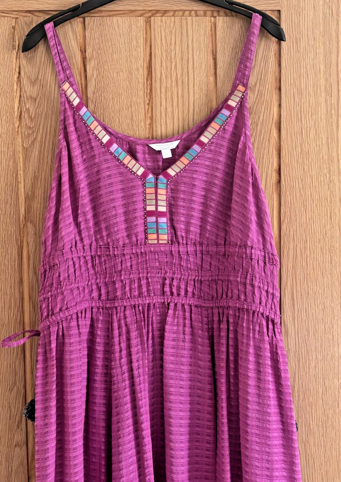 Monsoon Purple (Dark Magenta Pink) Textured Midi Length Sun Dress, Size L, 16-18