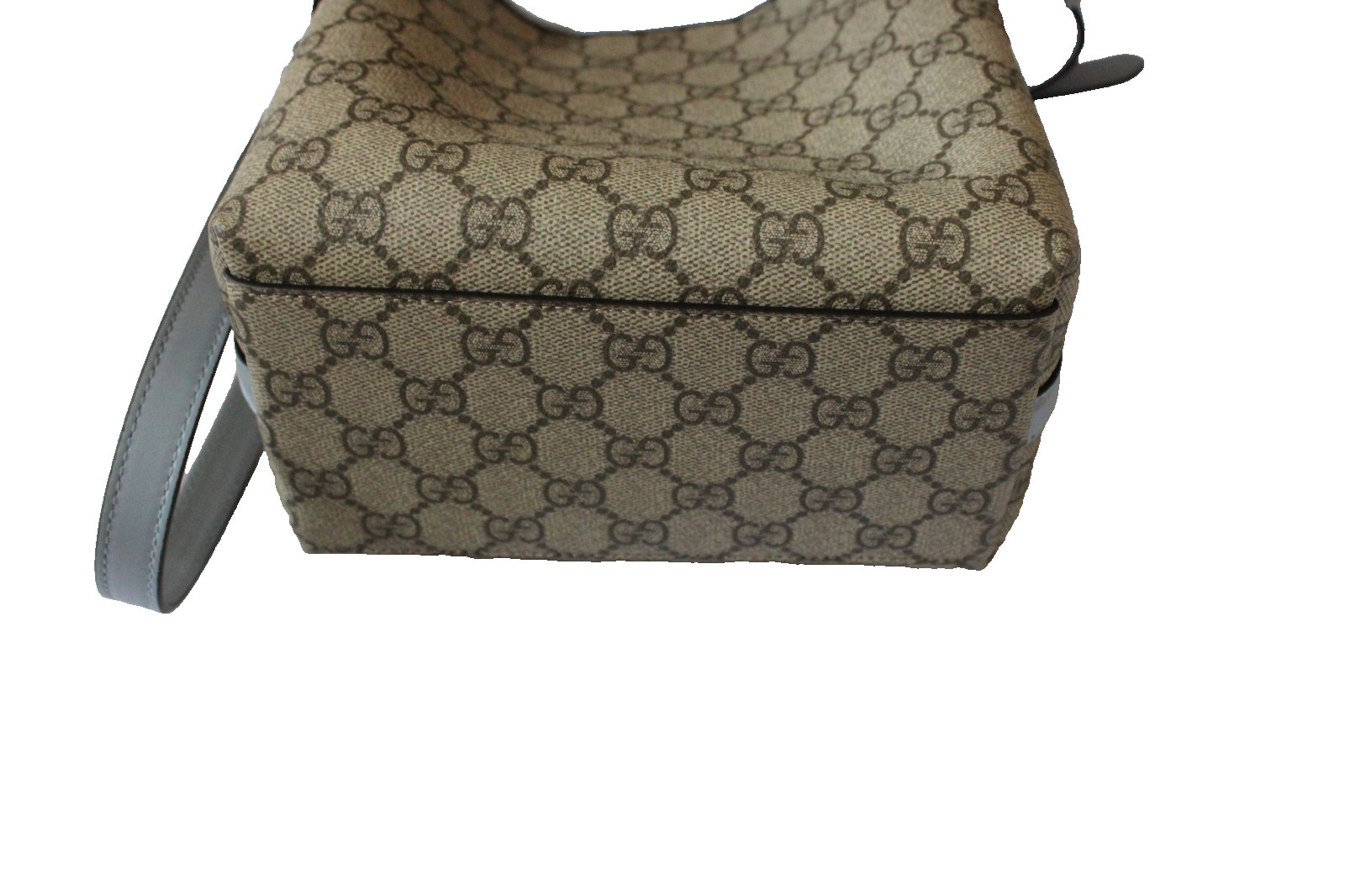 Gucci GG Emblem Small Bucket Shoulder Bag Beige Ebony Light Blue