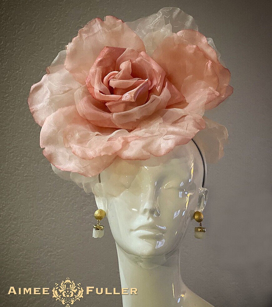 Kentucky Derby Fascinator Ivory White Moss Green Rose Hat Royal Ascot Bridal Hat