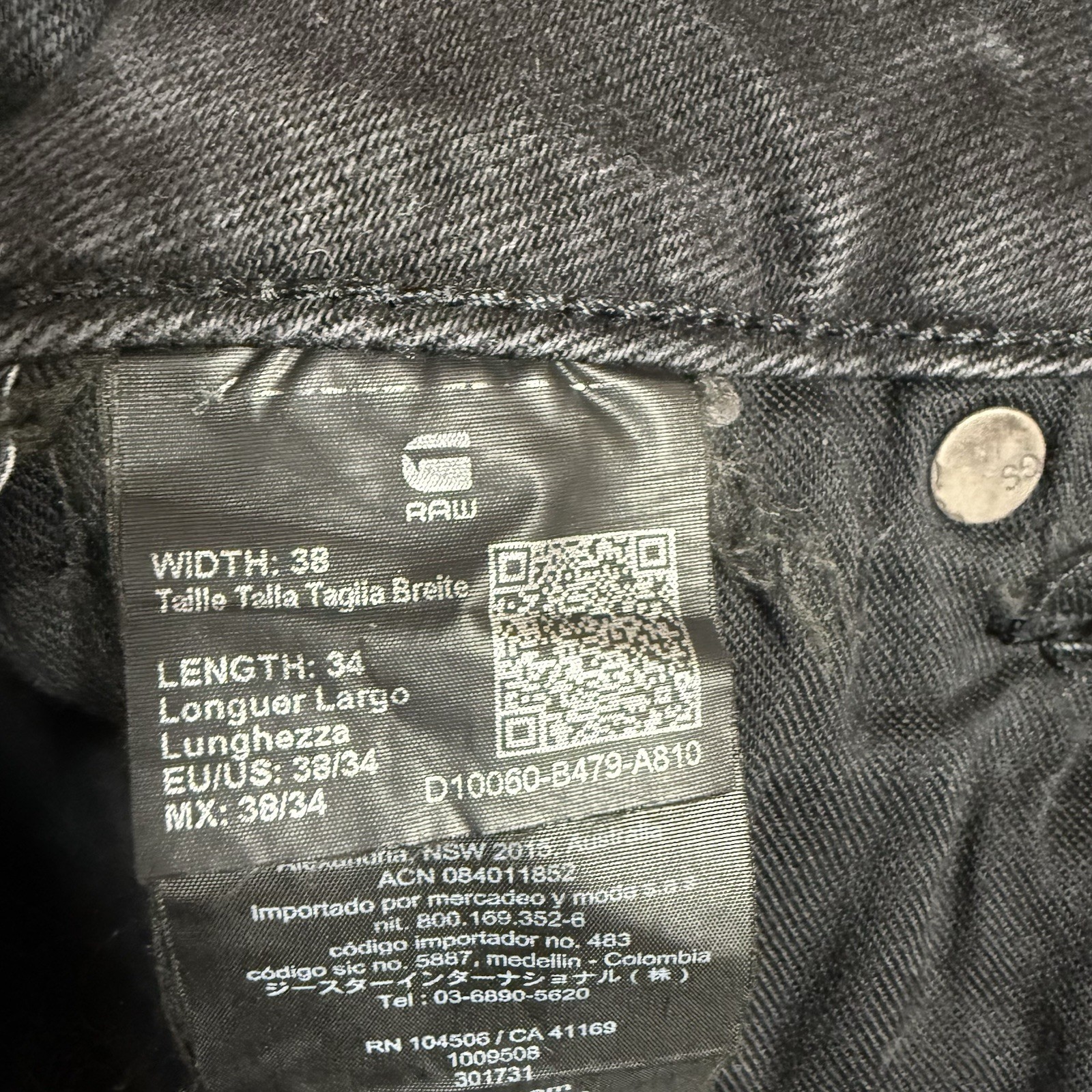 G-Star Raw 3D Arc Slim Jeans Mens 38×34 Black Stretch Denim Twisted Leg Stacked