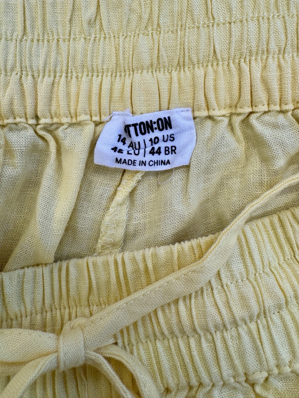 Cotton On Women’s Yellow Linen blend Wide-Leg Pants Elastic Waist Drawstring 10