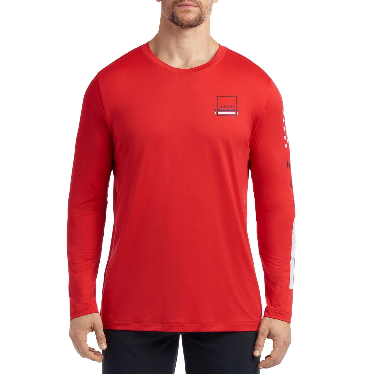 Hurley Long Sleeve Moisture Wicking Graphic Rash Guard Shirt Mens S Red NEW