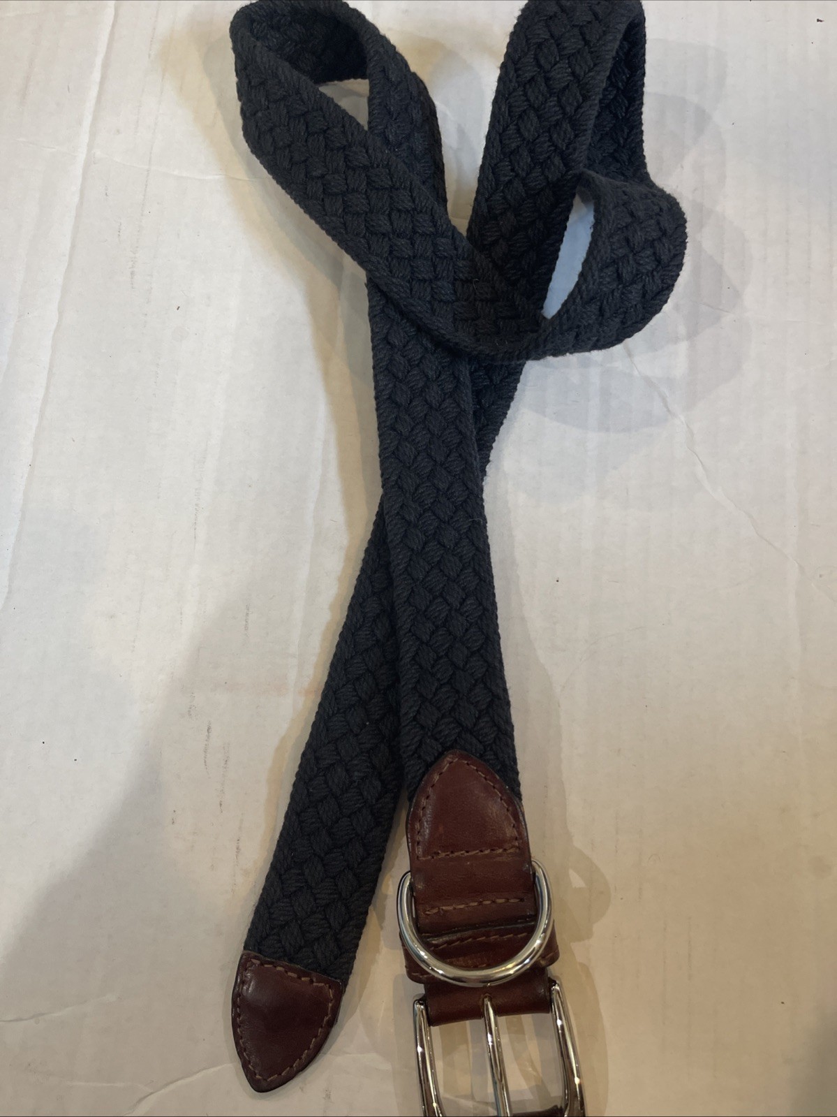 MENS WOVEN BRAIDED BLACK SZ LARGE EUC NICE! HONORS BRAND PREPPY NON STRETCH!!