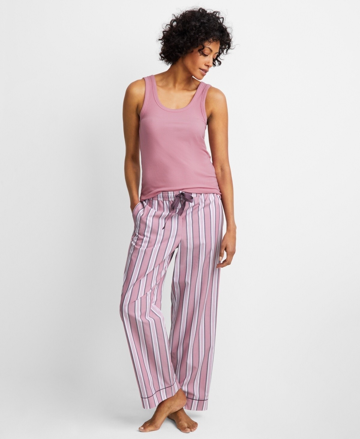 State of Day Women’s Printed Poplin Pajama Pants- Mauve Orchid-XL
