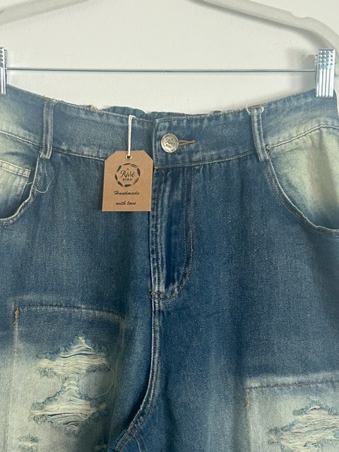 A Rare Bird Women Distressed Patchwork Grunge Elastic Waist Denim Jeans NWT