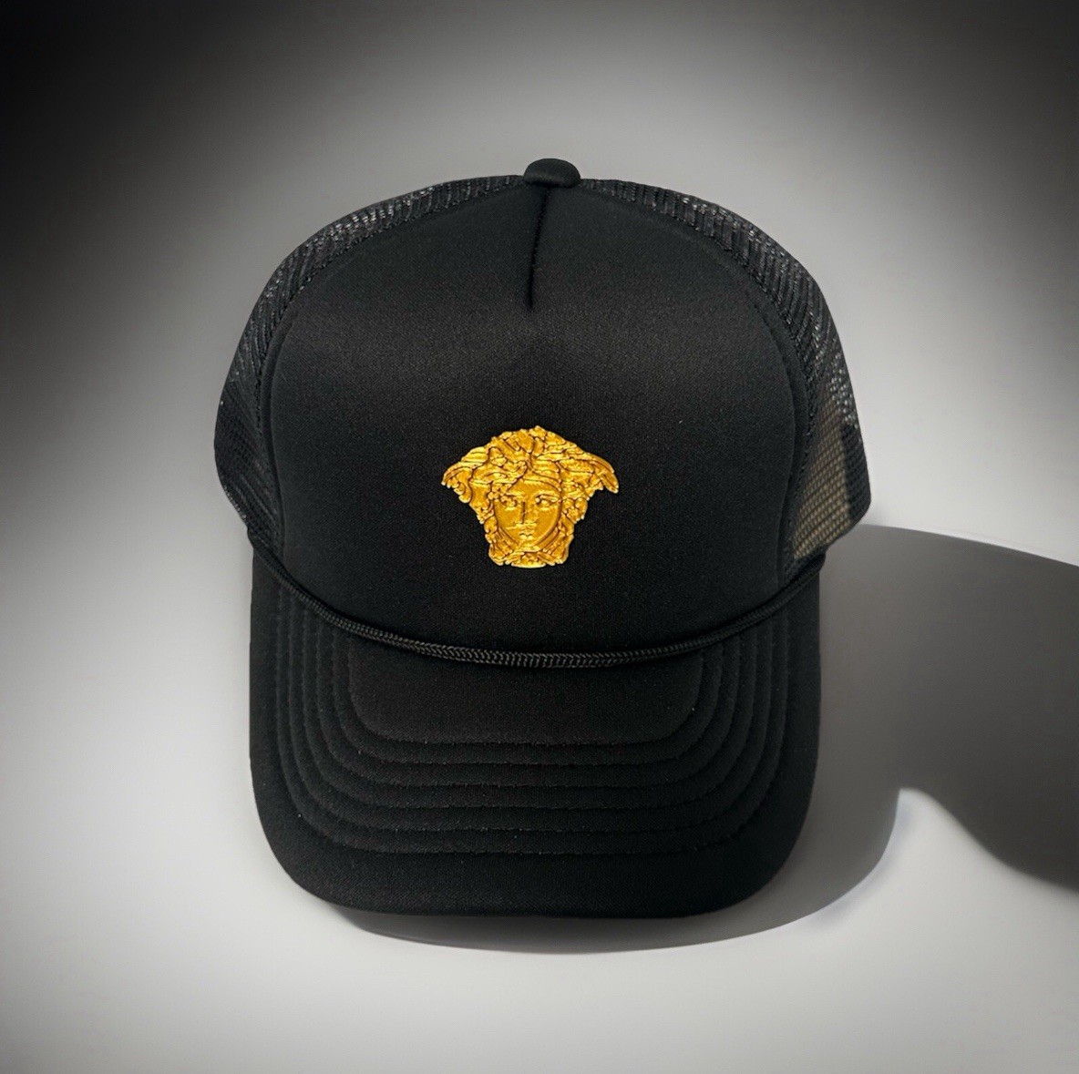 Medusa Hat Black – Trucker Hat – Custom Plastic Medusa Logo YD Versac Inspired.
