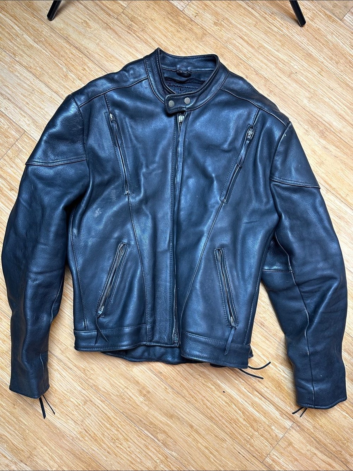 Leather King Mens 50 Black Leather Motorcycle Jacket Thinsulate Lined XXL |Biker