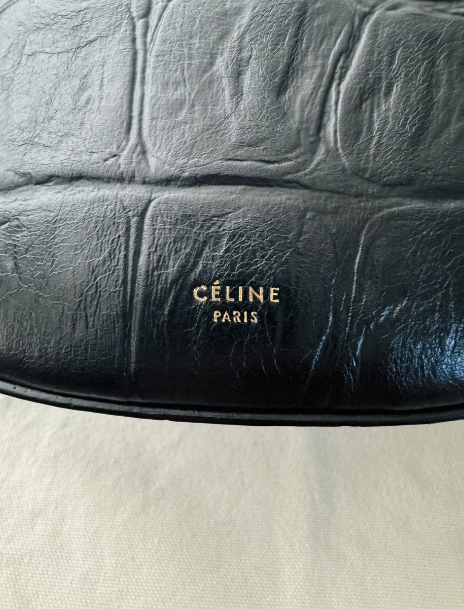 Authentic Celine $4100 Black Curved Phoebe Philo Moon Smile Croc Luggage Bag