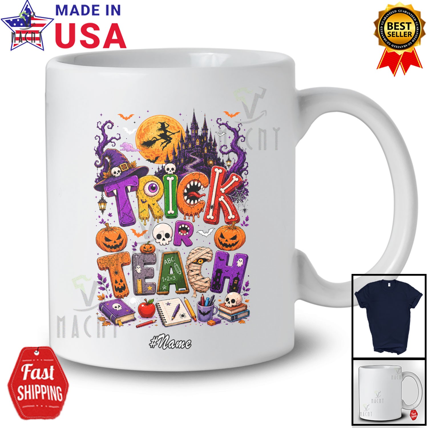 Custom Name Trick Teach; Halloween Ghost Boo Pencil; Teaching Teacher T-Shirt