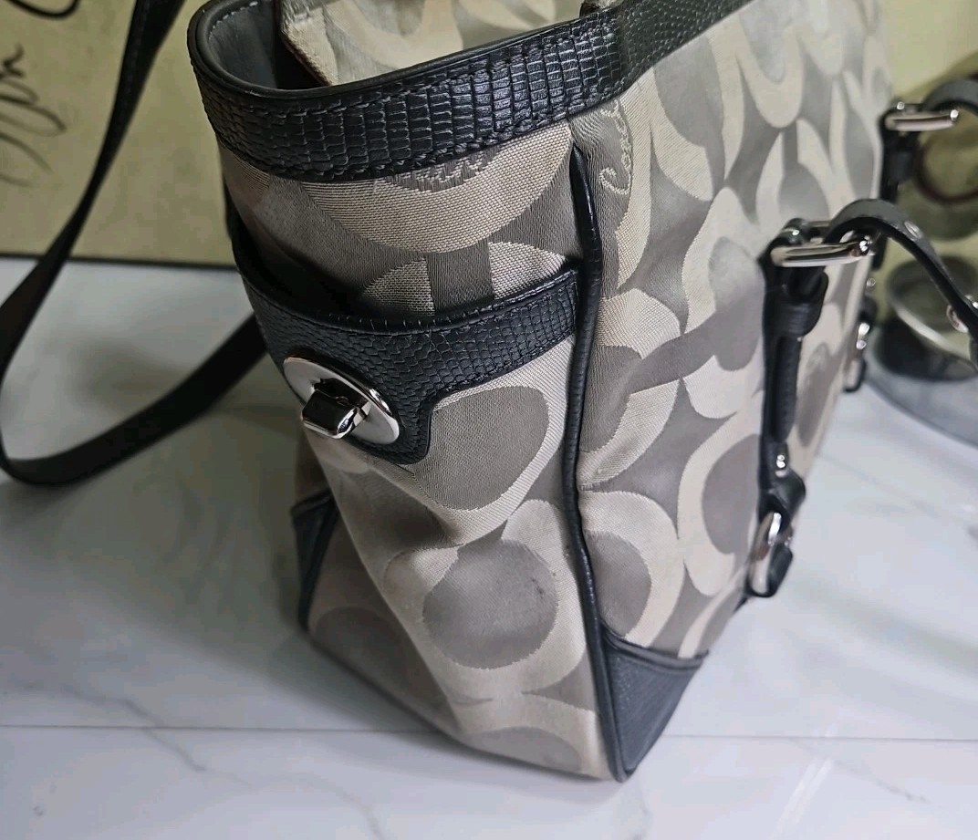 Coach #19404M Gallery Op Art Signature Sateen Tote Gray Shoulderbag 13×8.5×4.5