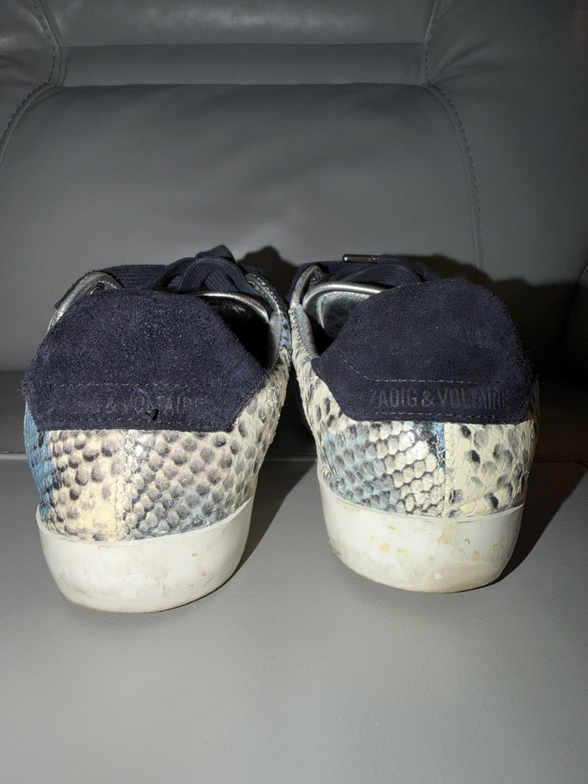 Zadig & Voltaire Blue Python Print Lo Top Leather Sneakers Sz 37 (US 7)
