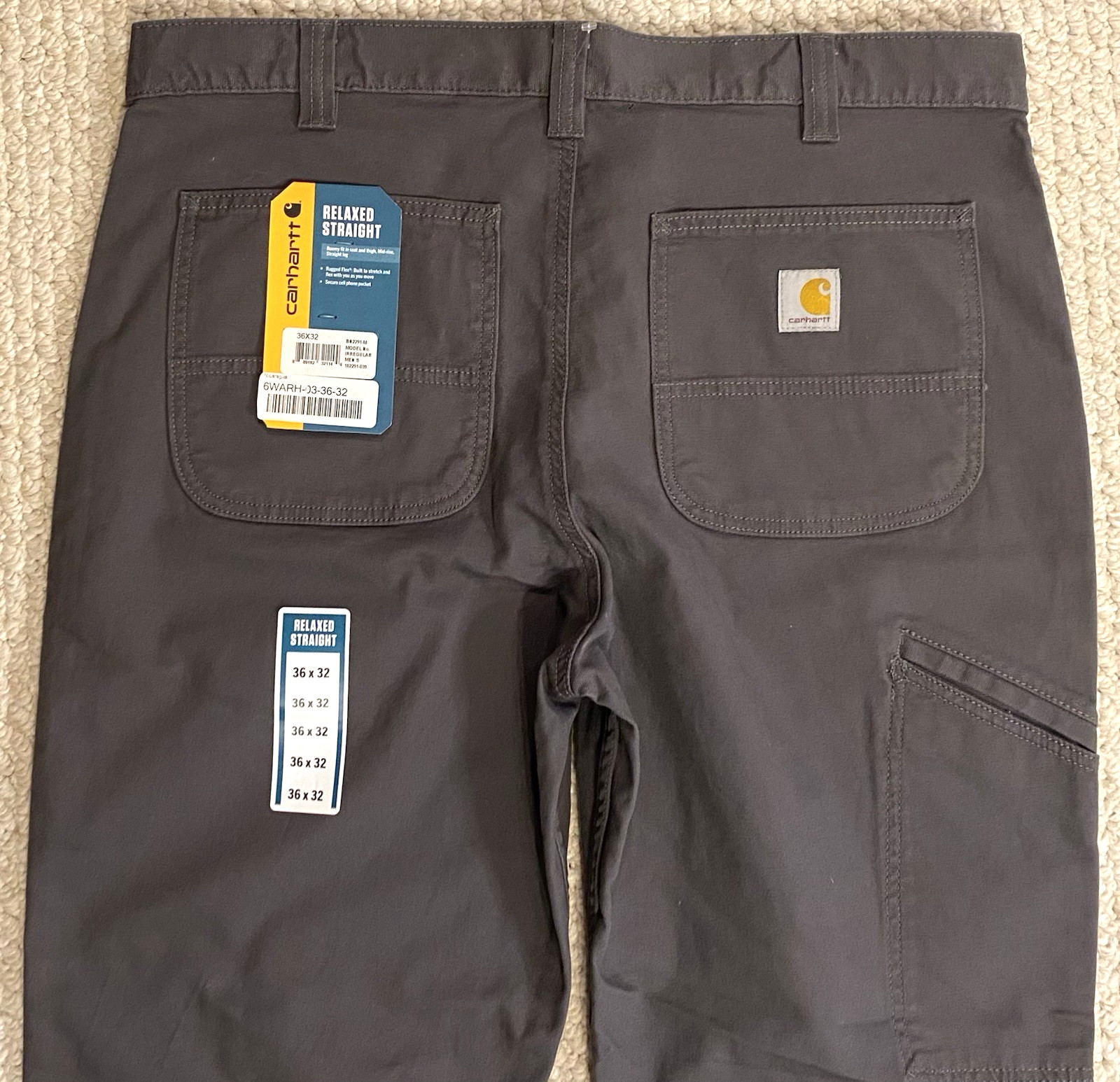 CARHARTT Relaxed Fit NWT Rugged Flex 36 x 32 Mens Pants Jeans Gray 102291 New
