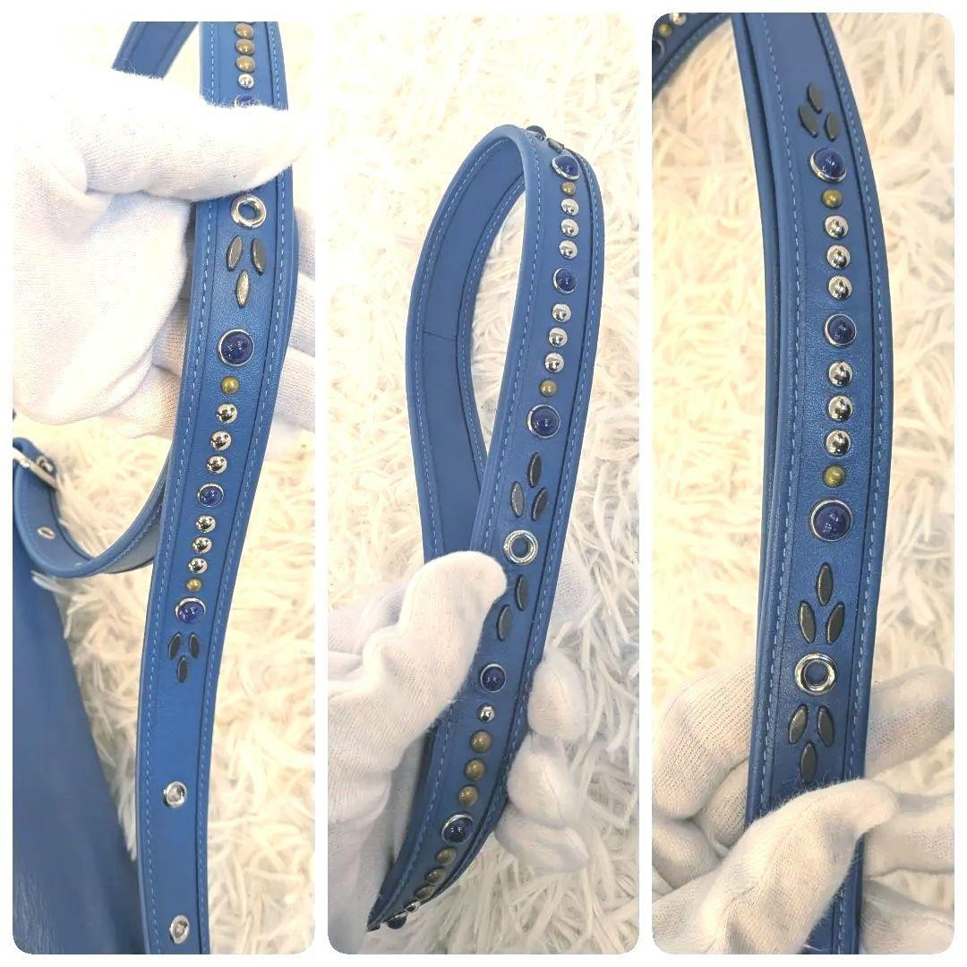 Coach Blue Studded Leather Shoulder Bag 8.3×7.9×3.1in Used