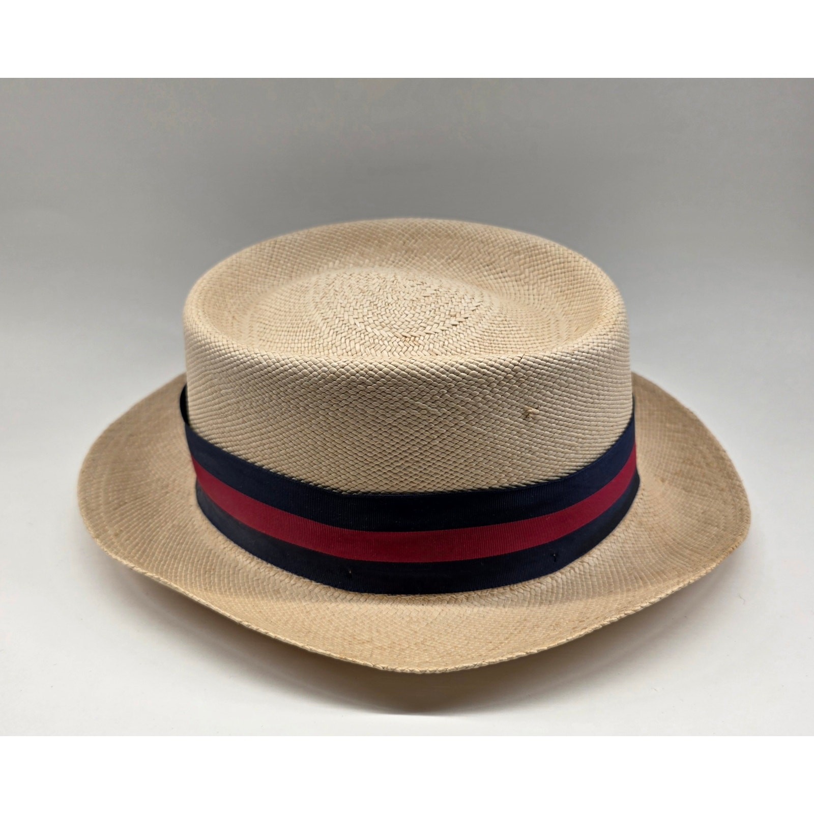 Brooks Brothers Panama Straw Hat Red Navy Band Size 7 1/2 Made in USA