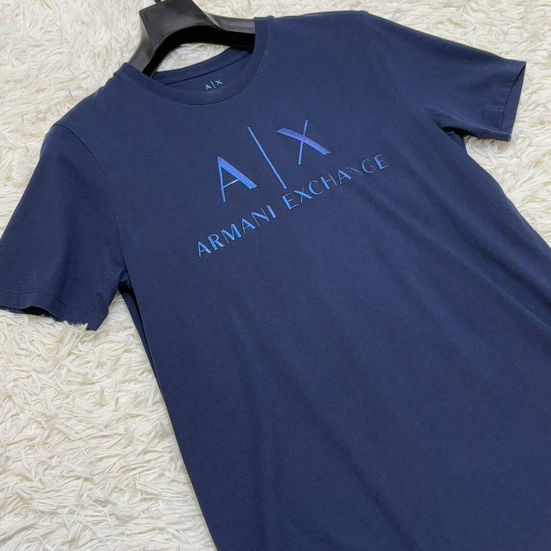 Armani Exchange AX Embossed Logo Navy T Shirt Unisex XS Cotton Crew Neck Auth