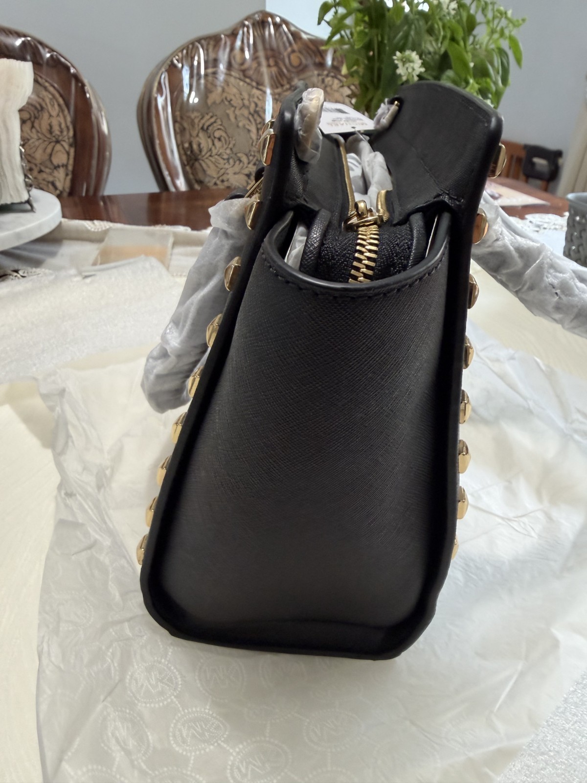 Michael Kors Selma Stud Medium TZ Satchel Black Leather NWT 30T3GSMS2L
