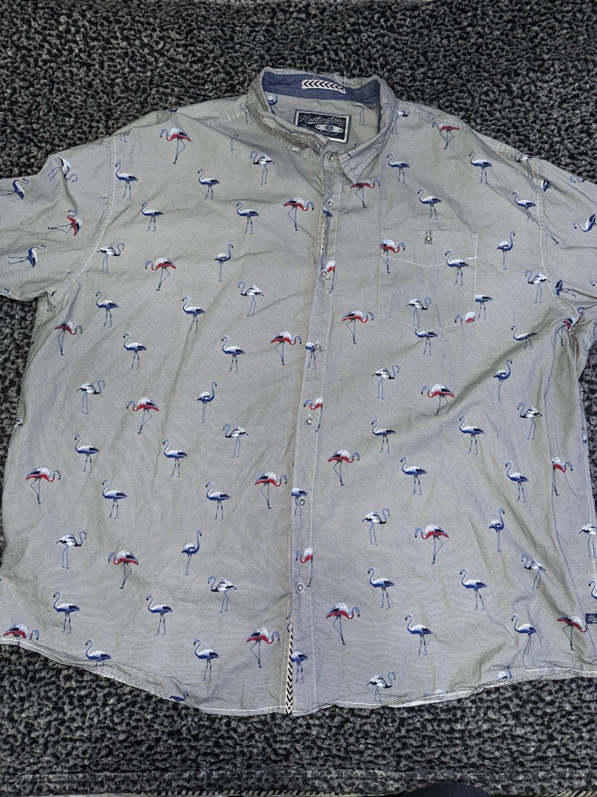 Huntington Beach Club Mens Shirt Size 5XL Gray Flamingos Pattern striped