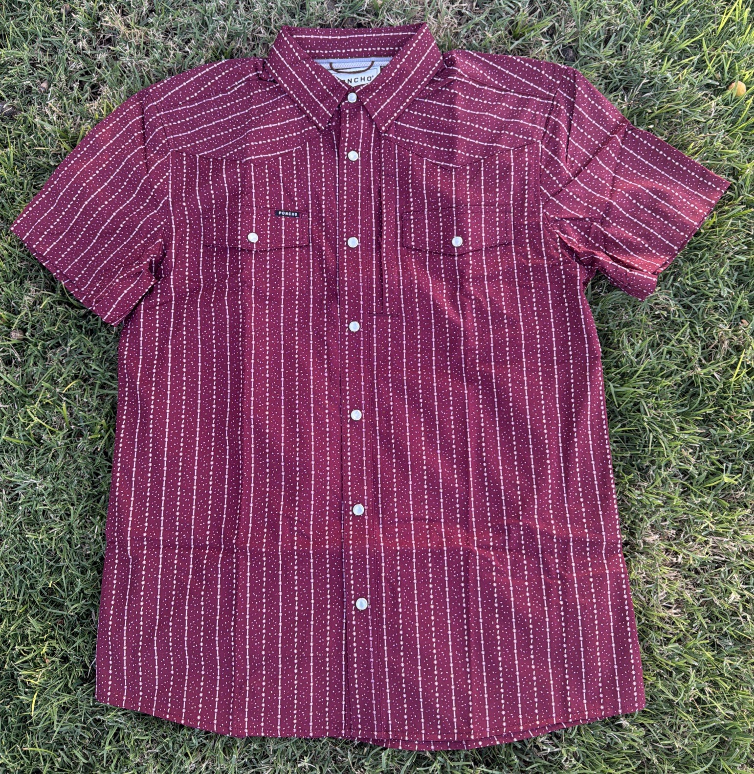 Poncho Pearl Snap Men’s Shirt The Farmer Short Sleeve Large Slim Fit