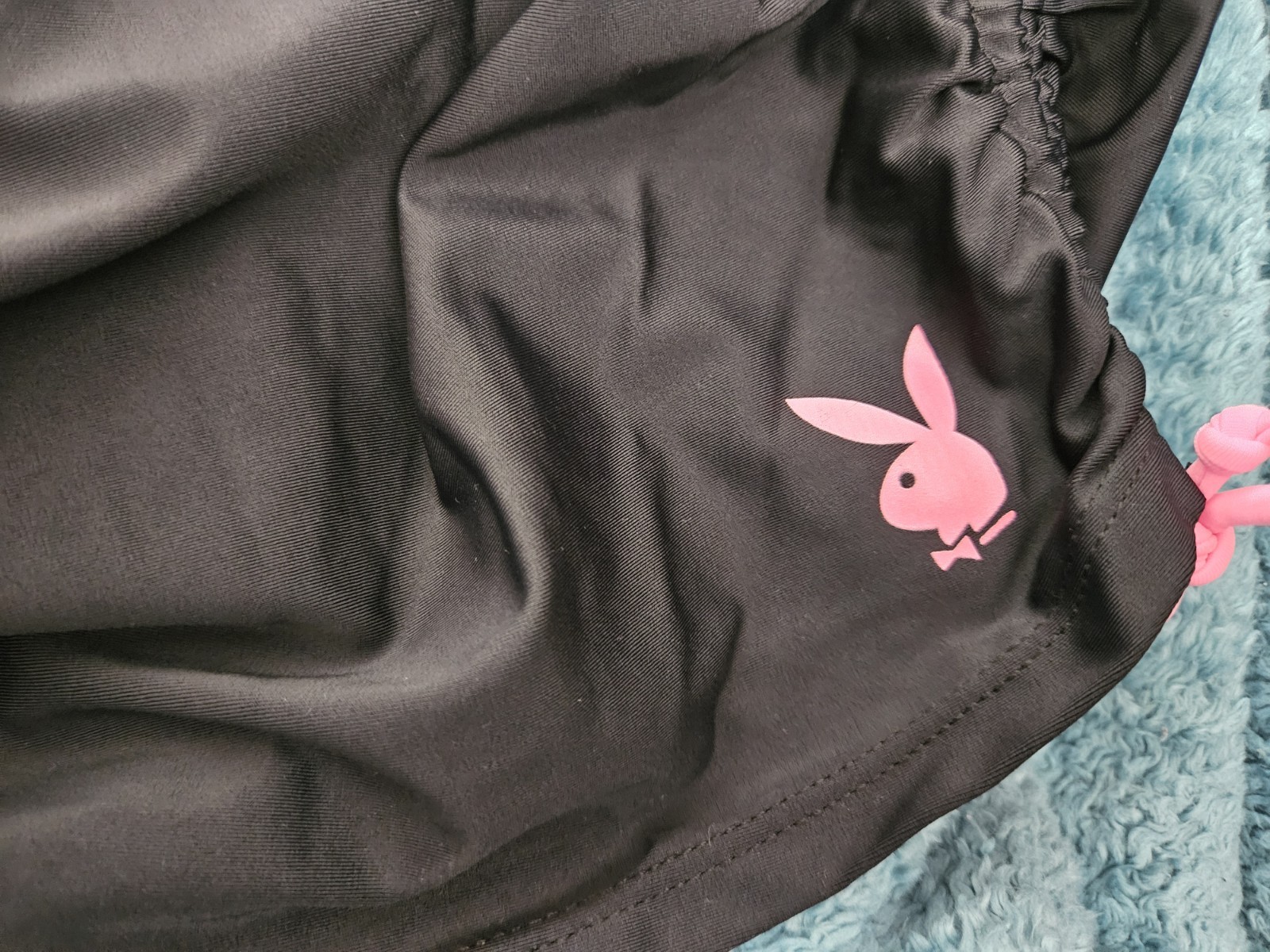 Playboy Missguided Black Swim Skirt Bottom L Ruched Drawstring Pink Logo
