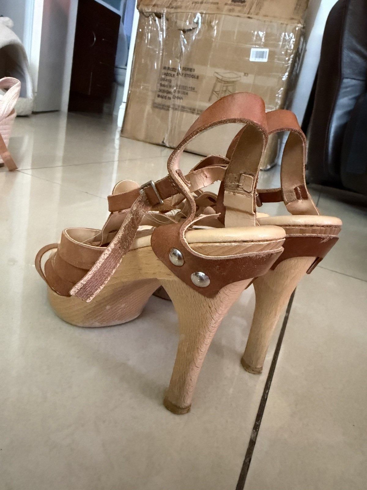 Michael Kors Brown/Beige Leather Strappy Ankle Strap Open Toe Heels US 7.5