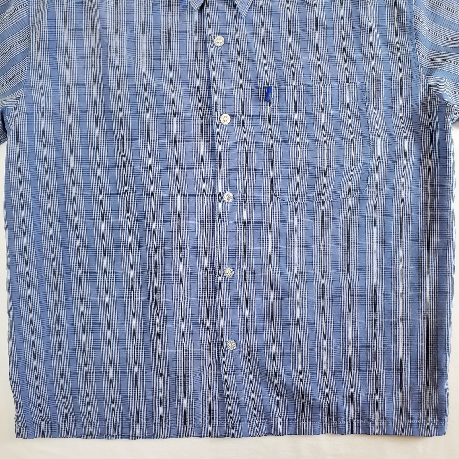 Pineapple Connection Blue Plaid Polyester Small Button-Up Casual Beach Shirt Top