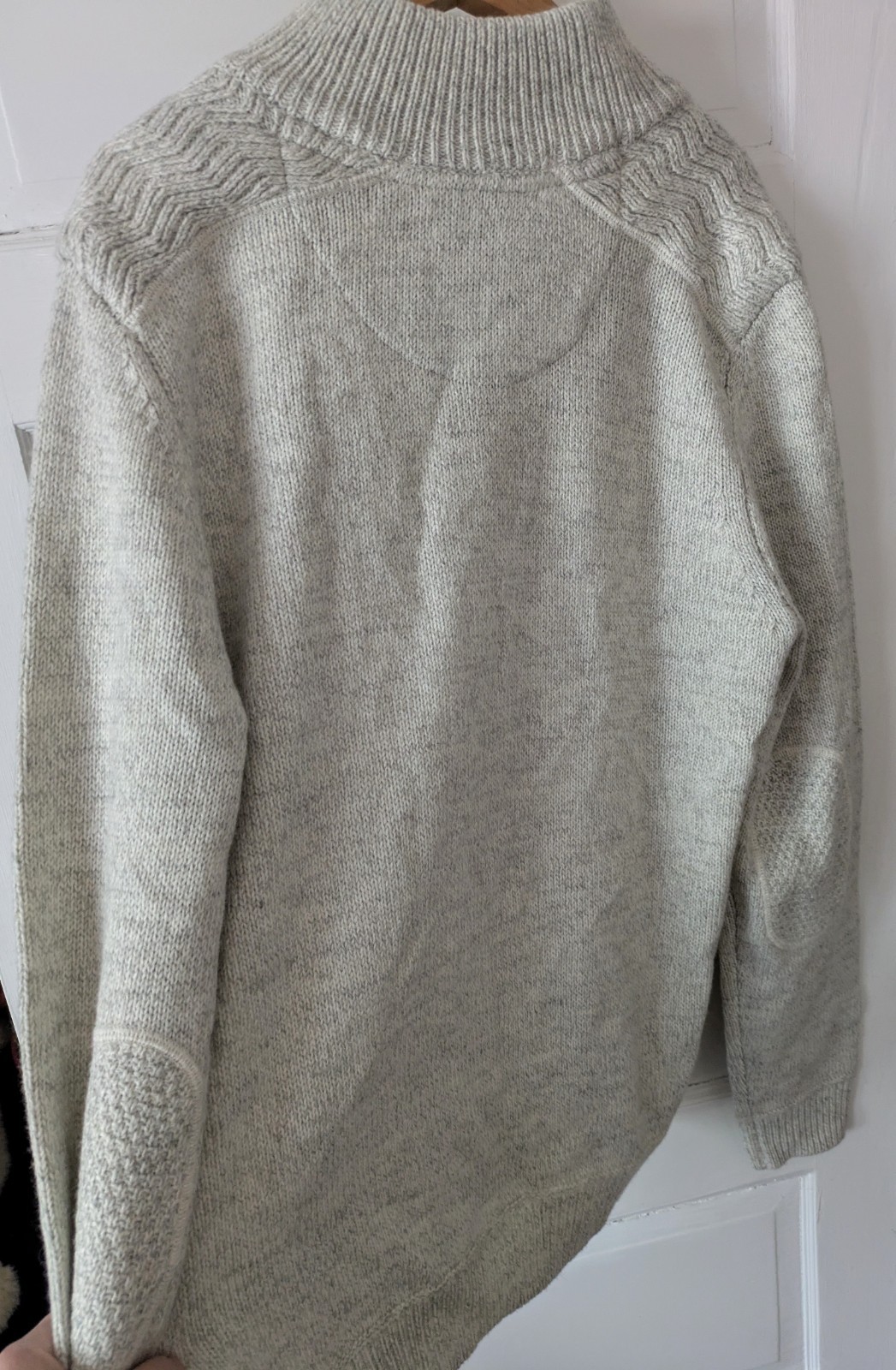 Emerald Isle Knitwear Mens Galway Jumper Heathered Light Gray Sz L Elbow Patches