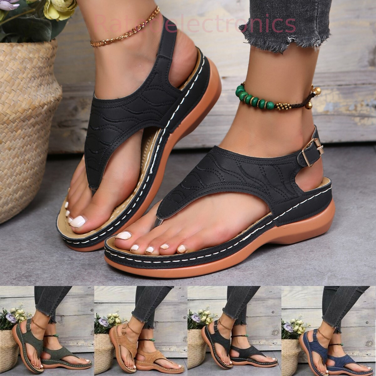 Women’s Orthopedic Sandals Casual Flat Shoes Flip Flops Ladies Low-Wedge Comfort