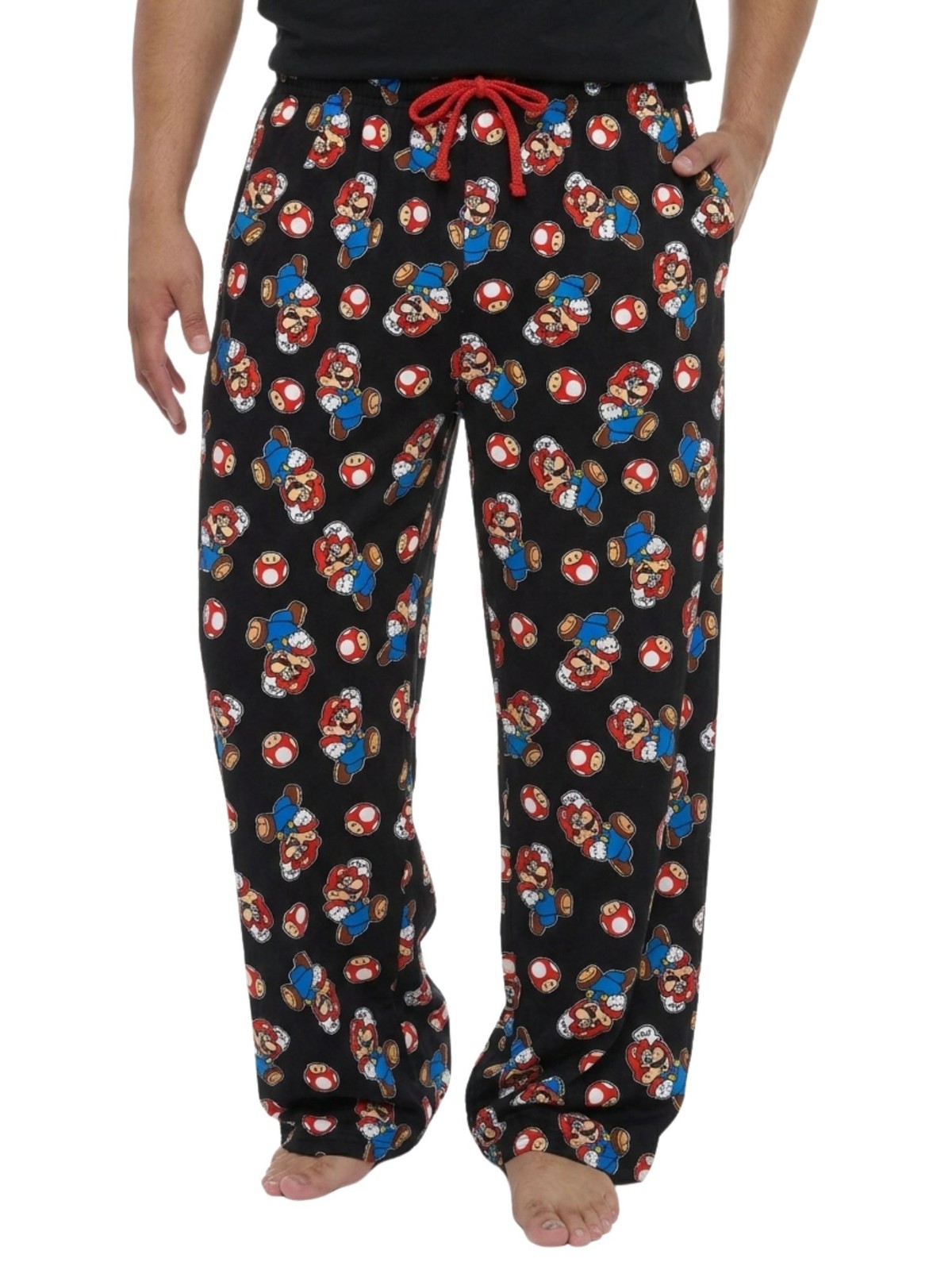 Nintendo Men’s Super Mario & Mushroom All-Over Print Pajama Sleep Pants, Black