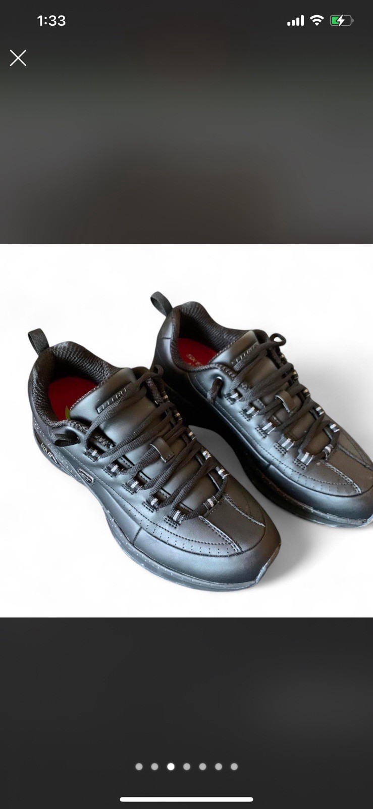 Slip Resistant Wide: Skechers Work Men’s Black Leather Lace-Up Low Top Sneakers
