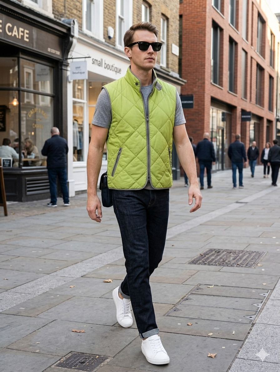 Waterville Italy Green Quilted Vest Lightweight Slim Fit Full Zip L (EU 52)