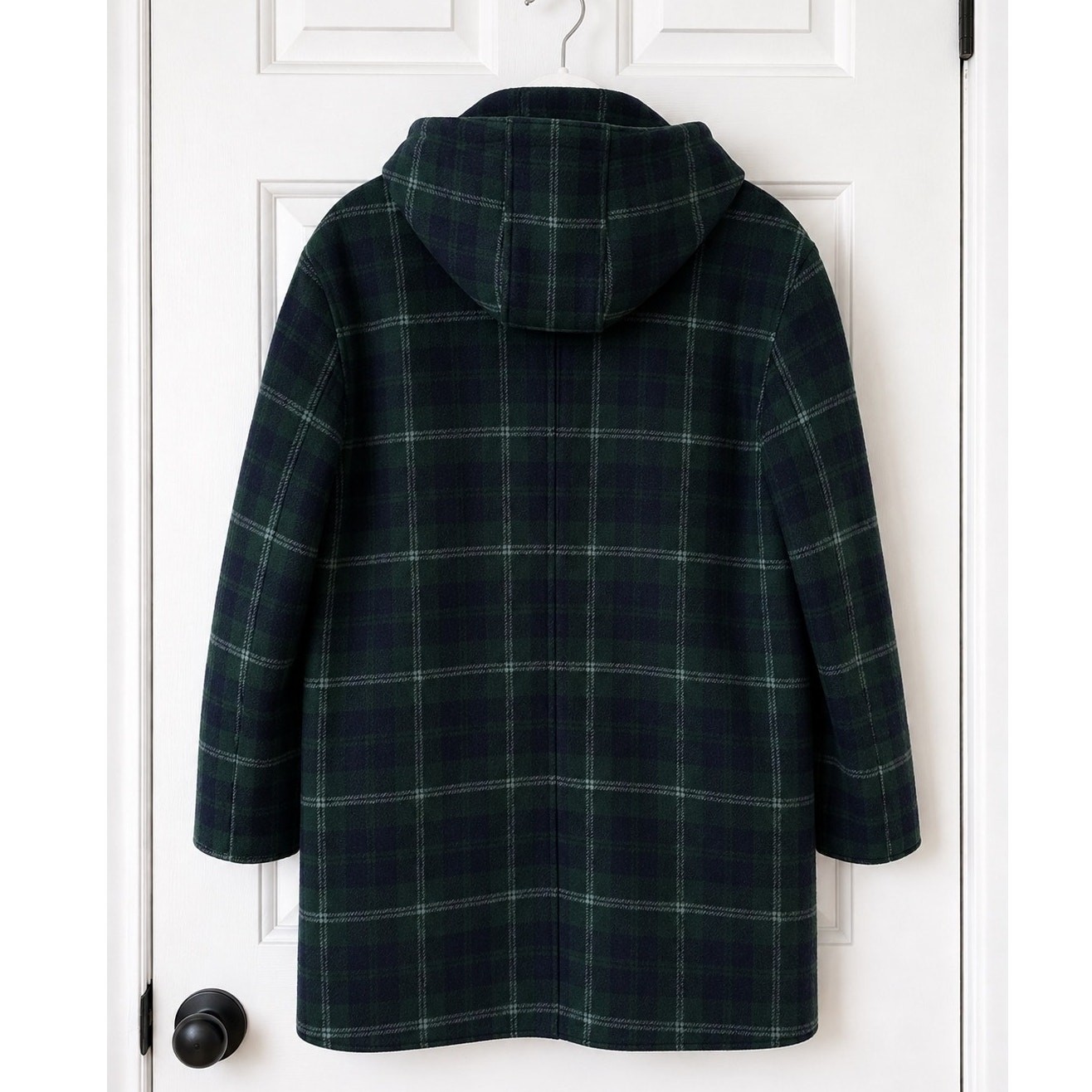 J.Crew Wool-Blend Hooded Toggle-Button Duffle Coat – Black Watch Plaid – Size 2
