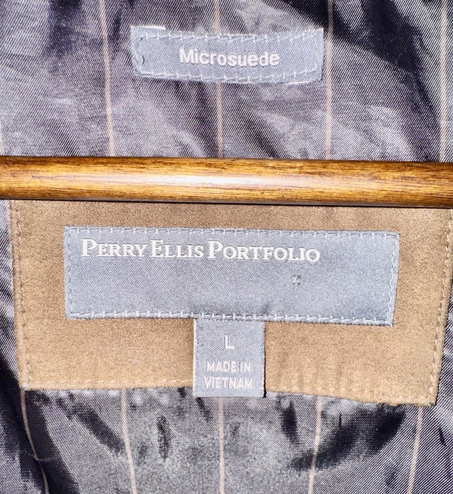 Perry Ellis Portfolio Microsuede Full Zip Bomber Jacket Mens Size L Tabacco New