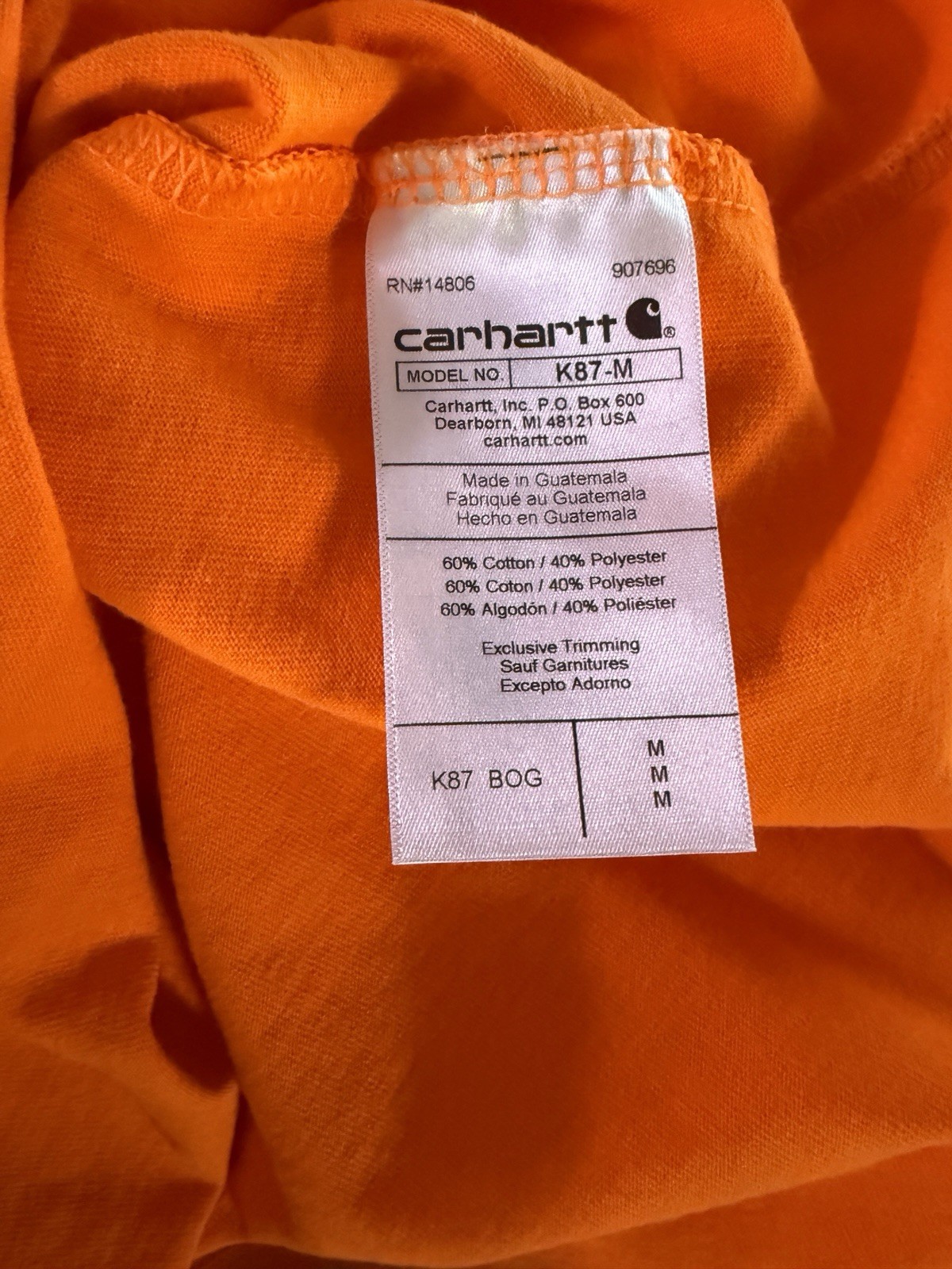 Carhartt Men’s Medium Loose Fit Heavyweight Pocket T-Shirt Bright Orange K87-M