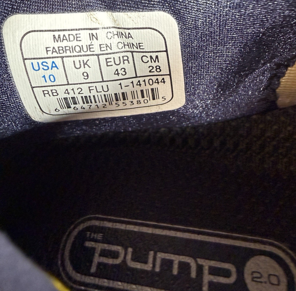 VTG Reebok Pump 2.0 Running Shoes Men’s 10 White Navy RB 412 FLU 1-141044 Rare