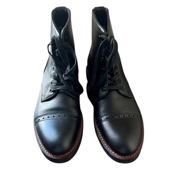 COACH Bleecker Men’s Combat Black Leather Cap Toe Boots 8D