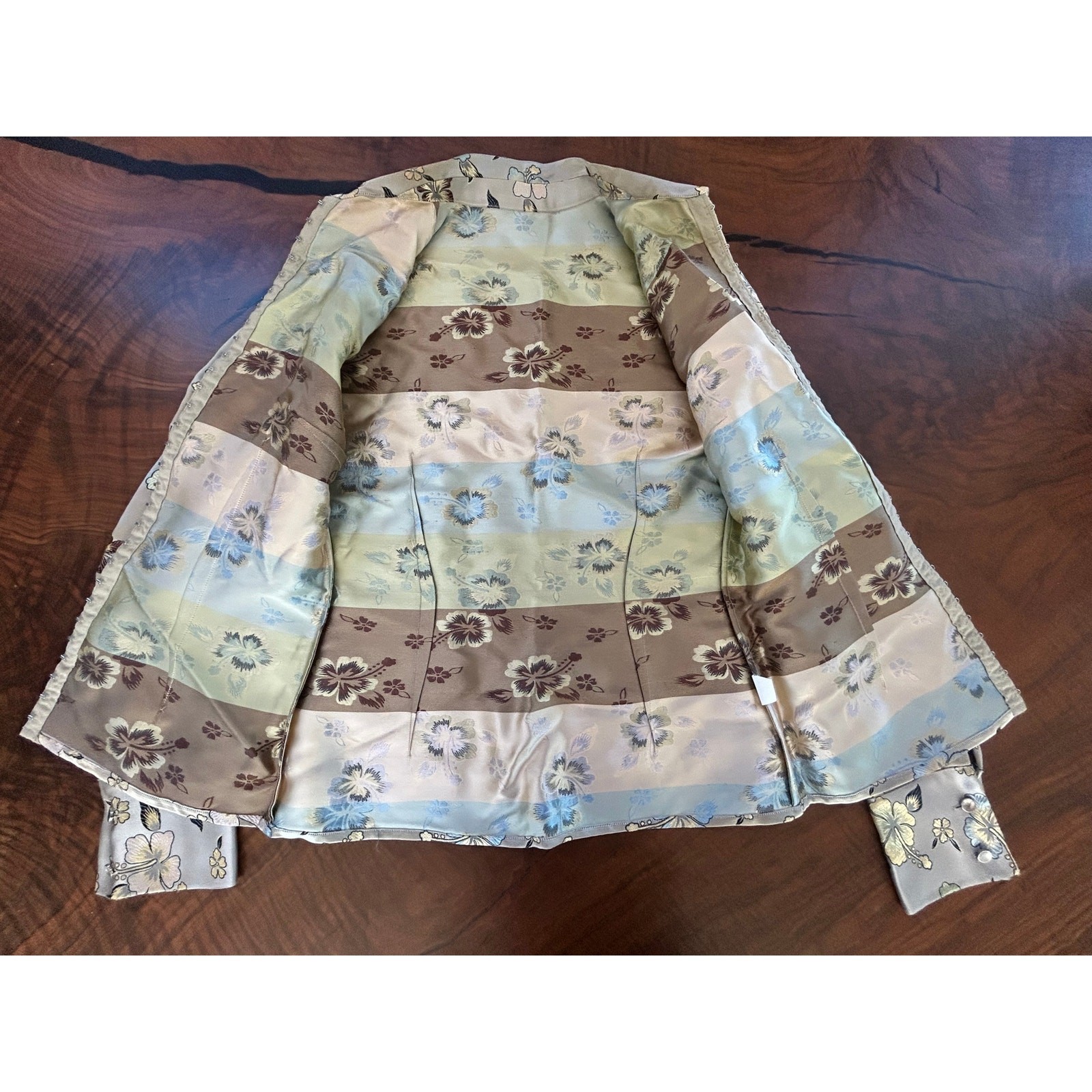 Mag by Magaschoni Tailored Satin Jacquard Brocade Hibiscus Shirt 4 S