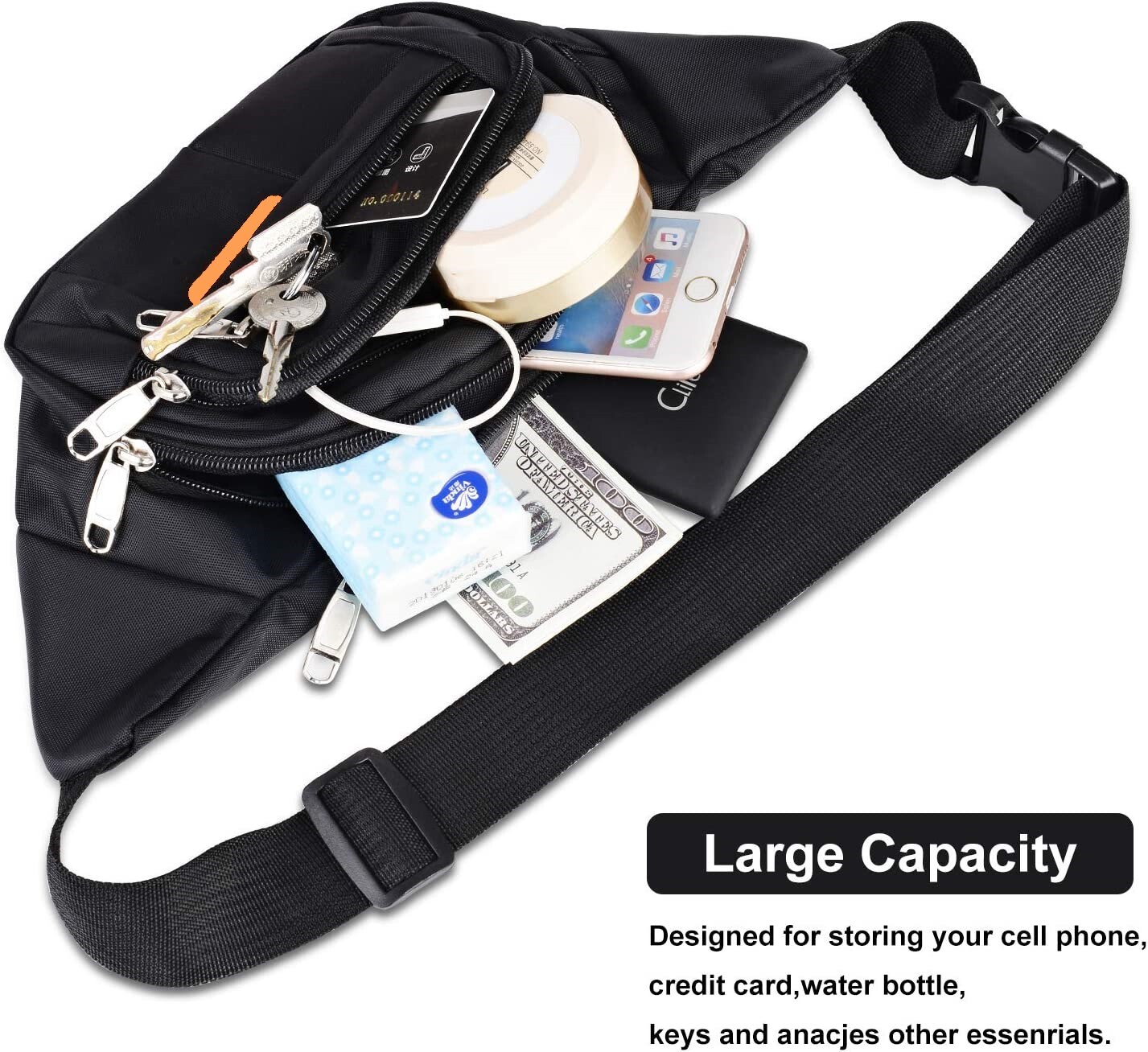 Waist Bag Fanny Pack for Men Women Hip Belt Bum Pouch Sport Travel Purse Unisex