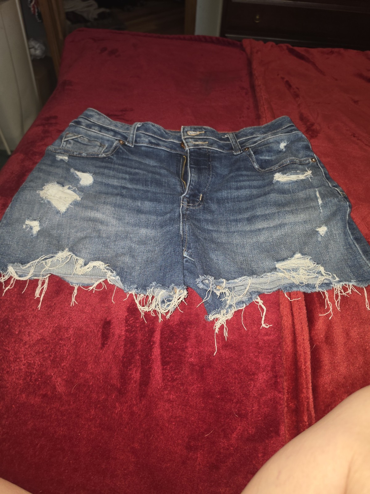 edgely Women’s Blue Denim High Rise Cut Off Shorts Stretch Pockets Size 12